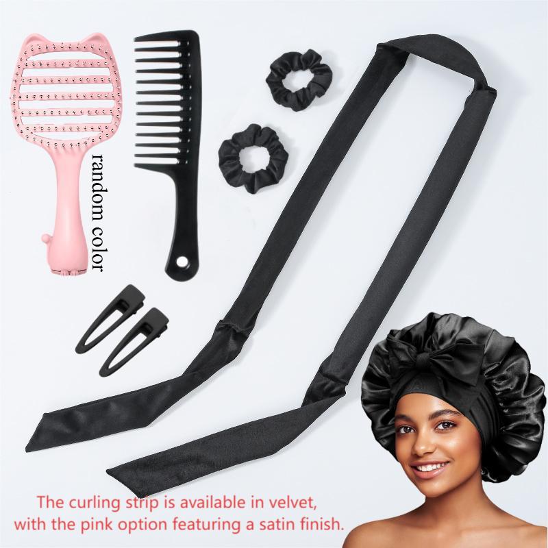Satin Heatless Curls Overnight with Double Layer Large Satin Sleep Bonnet, 70" No Heat Hair Curlers Headband for Long Hair, 8 PCS Curling Rod Set Haircare Gift for Women