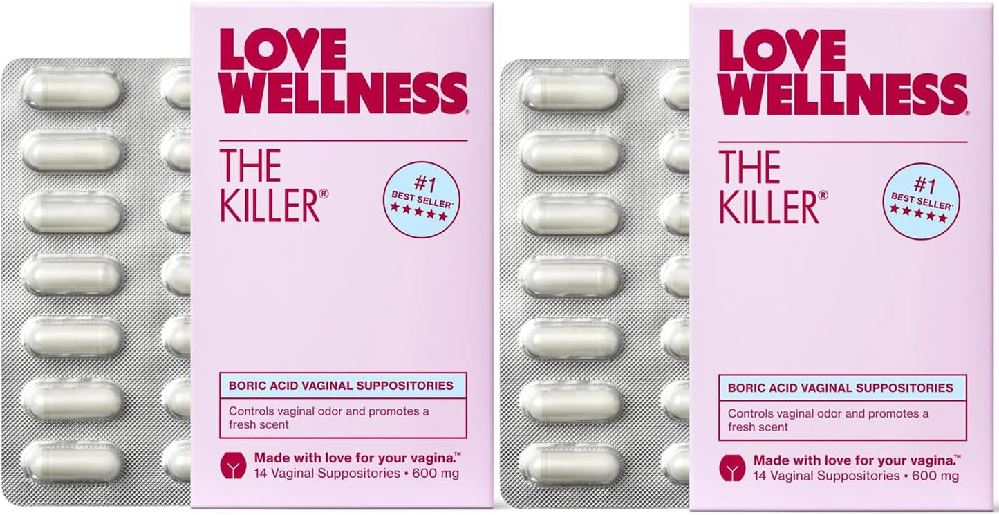 Love Wellness The Killer | Boric Acid Suppositories for Women | Vaginal Suppository for Healthy pH Balance & Vaginal Odor Control to Promote Fresh Scent | Vaginal Health Support | 14 Count
