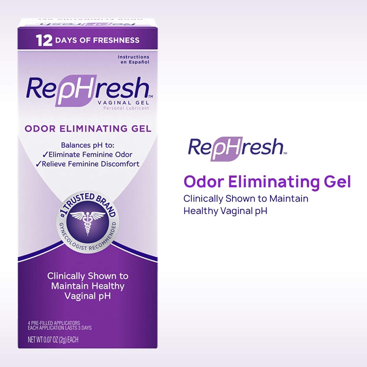 RepHresh Odor Eliminating Vaginal Gel, Feminine Care pH Balance for Women, 4 Count (0.7oz)