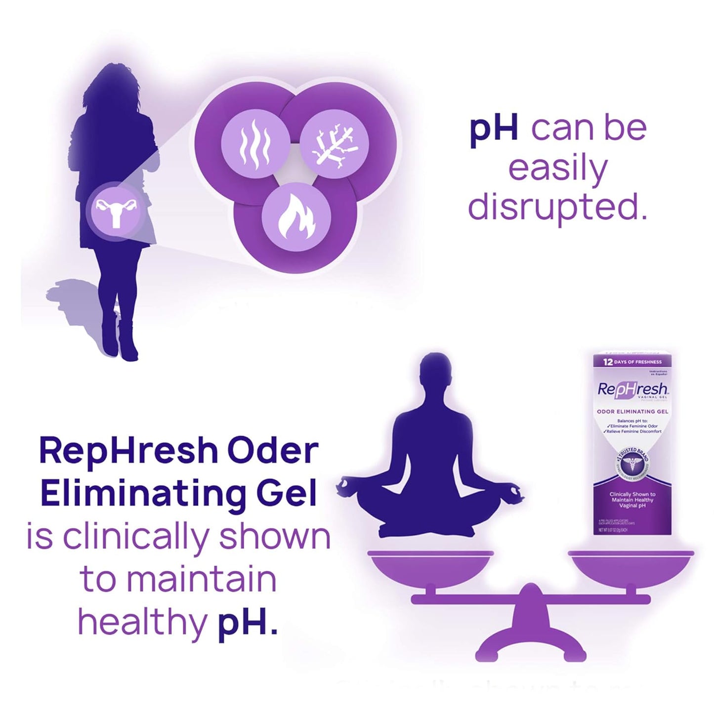 RepHresh Odor Eliminating Vaginal Gel, Feminine Care pH Balance for Women, 4 Count (0.7oz)