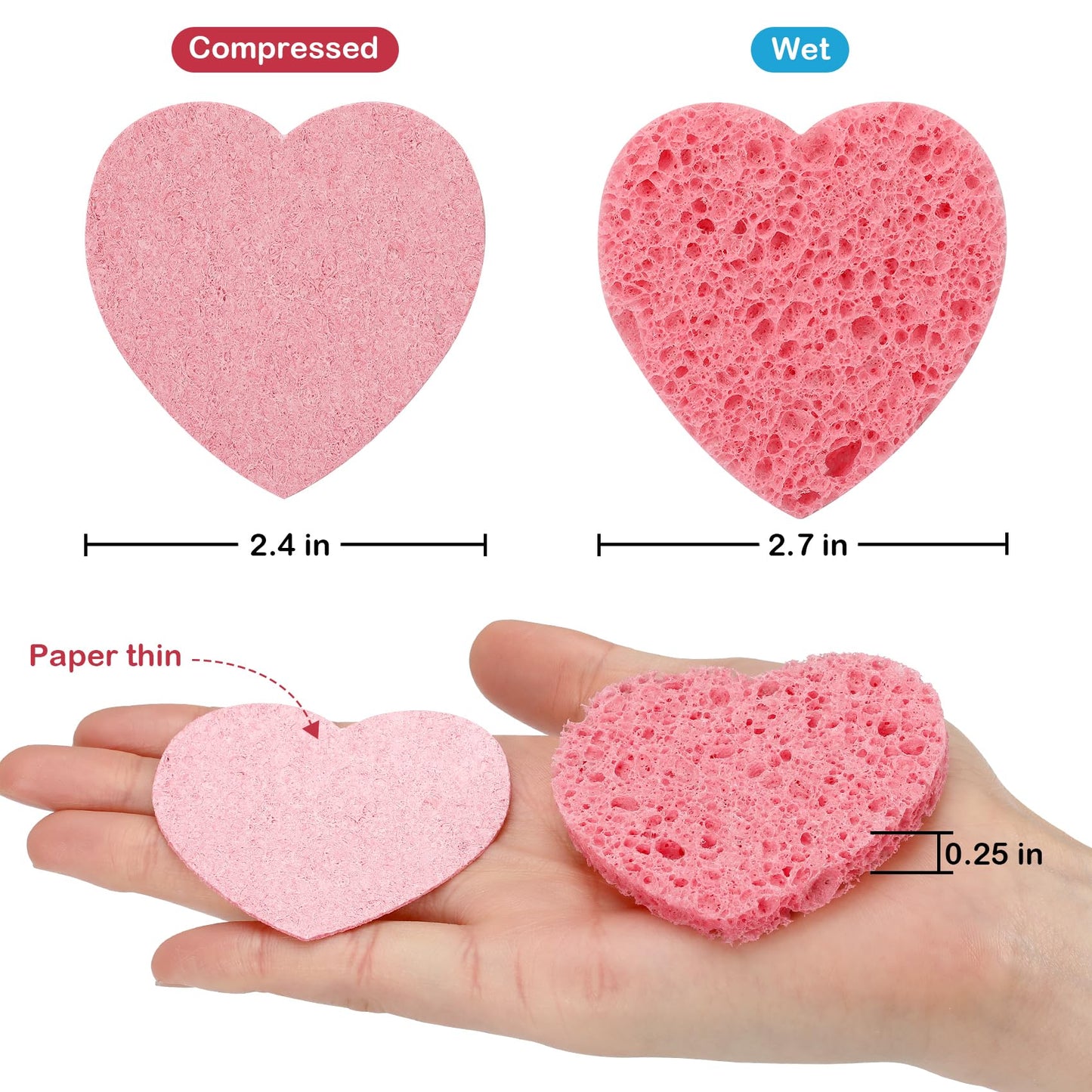 30 Pink Heart-shaped Compressed Facial Sponges for Daily Cleansing