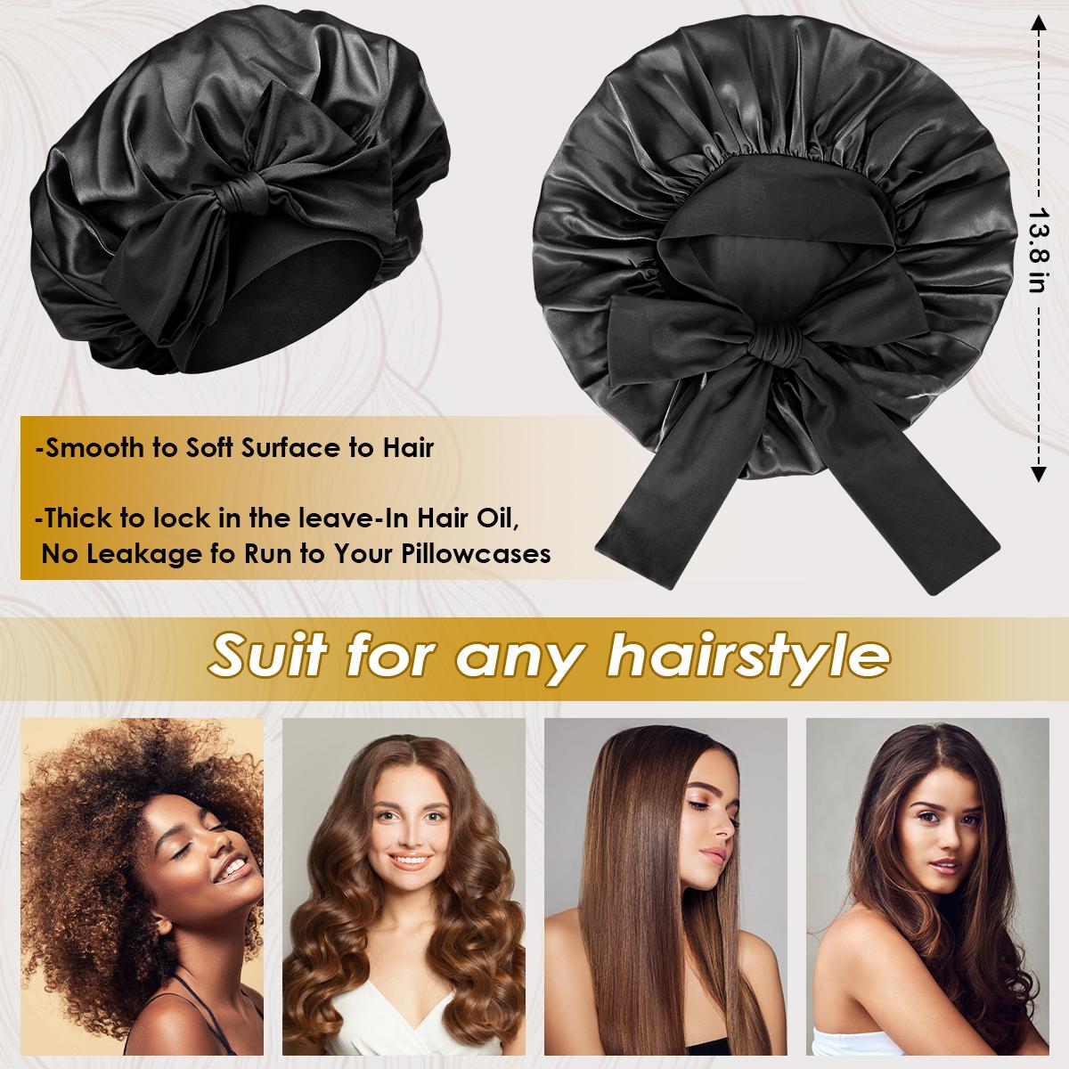 8 Sets Heatless Curls Kit with Double Layer Satin Bonnet – Hair Care Set for Sleeping, Silky Night Cap with Elastic Tie Band for Curly Hair, Includes 2 Combs