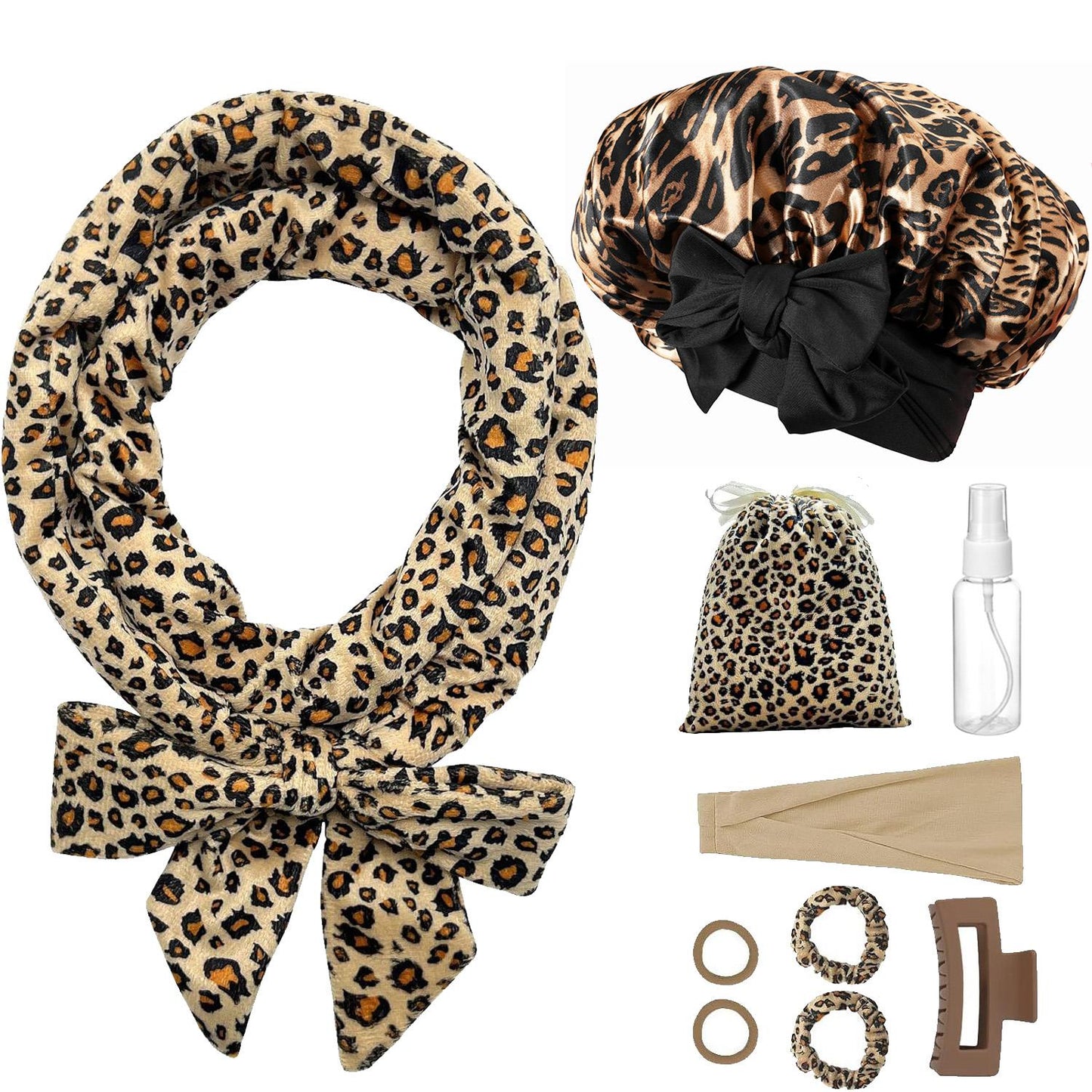 Heatless Curls Overnight with Double Layer Large Satin Sleep Bonnet, 65" No Heat Hair Curlers Headband for Long Hair, 10 PCS Curling Rod Set Haircare Gift for Women