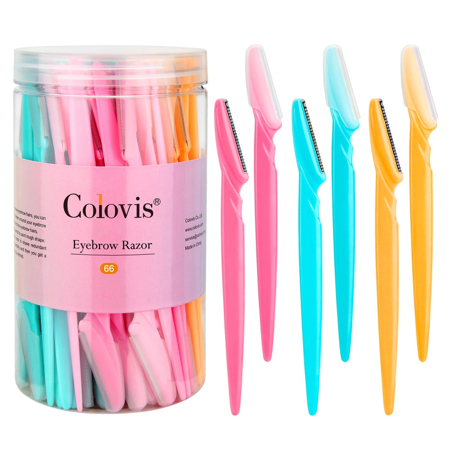 Colovis Eyebrows Razors Set, 24/48/66 Counts Gentle Eyebrow Trimmers with Protective Cover, Multipurpose Exfoliating Dermaplaning Tool, Eyebrow Razors for Women, Trimming and Shaving Grooming for Face and Eyebrow, Safe and Newbie Friendly, Makeup Products