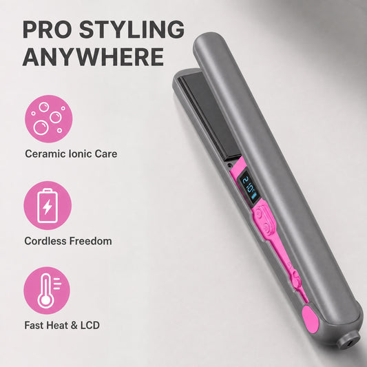 Colovis Portable Cordless Hair Straightener, 2‑in‑1 Straightening & Curling Ceramic Hair Iron