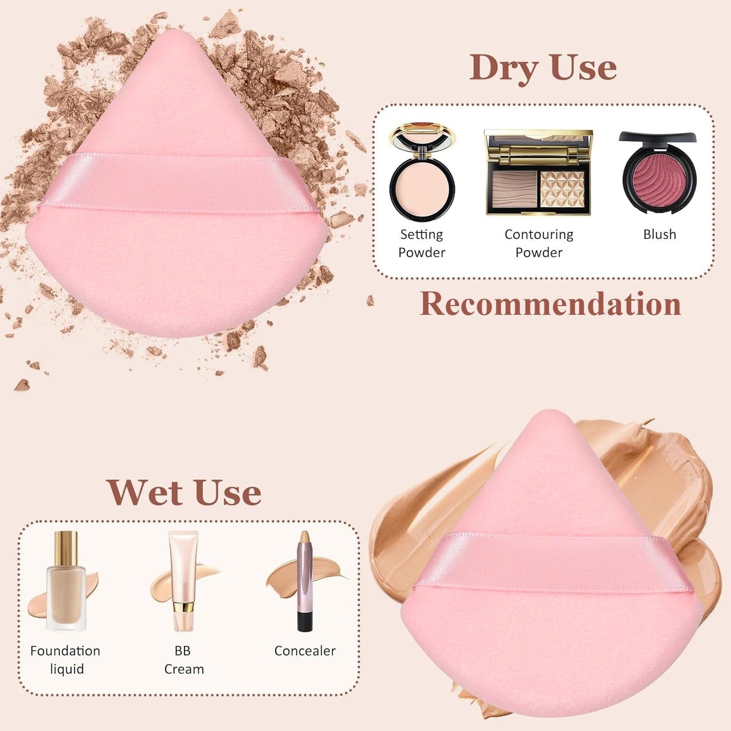 Colovis 48 PCS Powder Puff, Face Soft Makeup Sponge, Velour Triangle Powder Puff for Foundation, Makeup Puff Setting Makeup for Loose Powder, Beauty Tools(Pink)