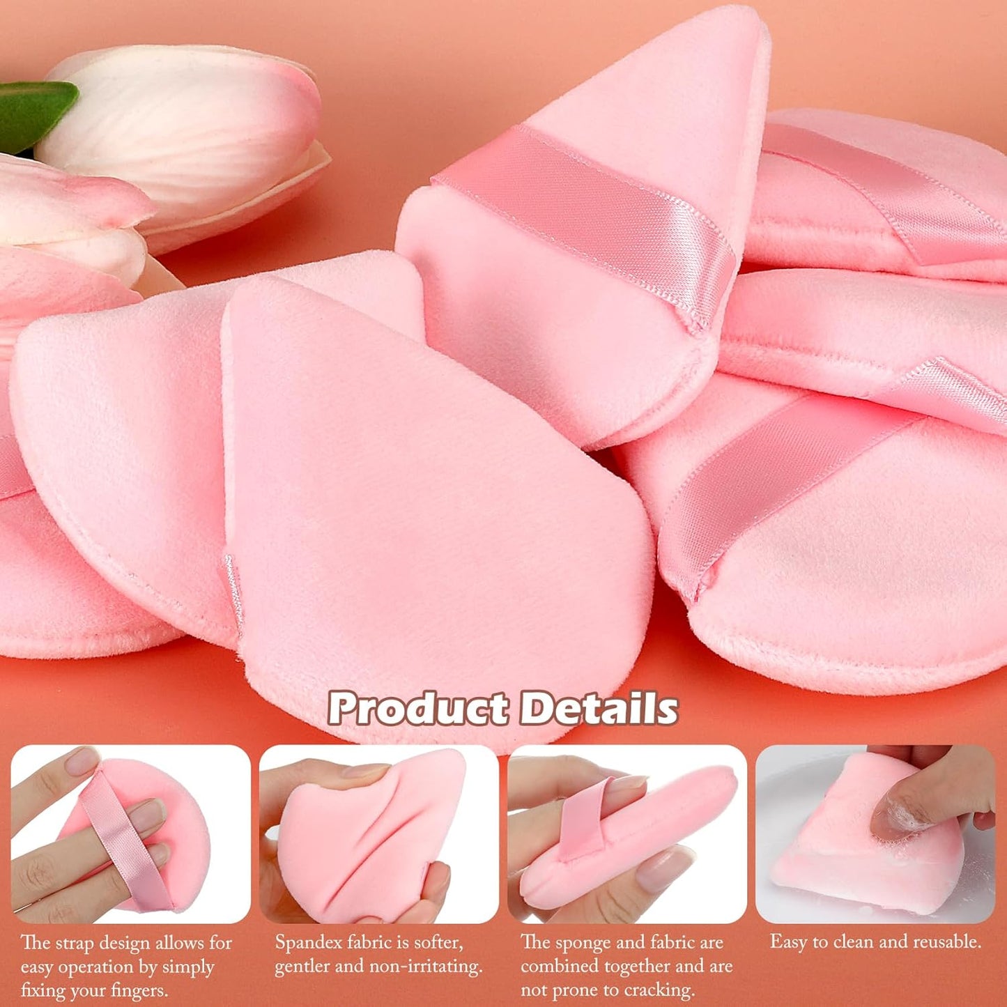 Colovis 48 PCS Powder Puff, Face Soft Makeup Sponge, Velour Triangle Powder Puff for Foundation, Makeup Puff Setting Makeup for Loose Powder, Beauty Tools(Pink)