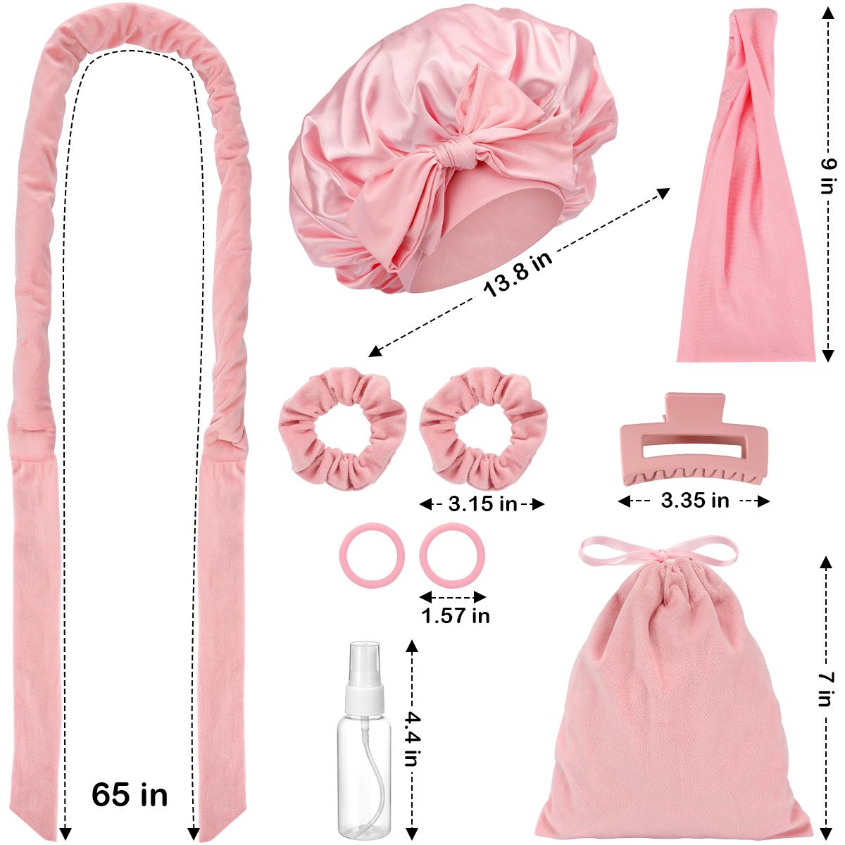 Heatless Curls Overnight with Double Layer Large Satin Sleep Bonnet, 65" No Heat Hair Curlers Headband for Long Hair, 10 PCS Curling Rod Set Haircare Gift for Women