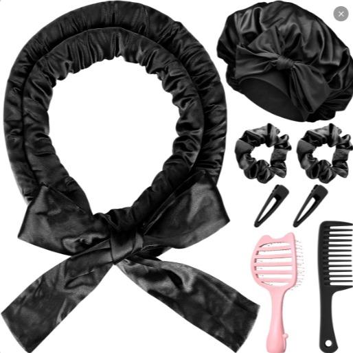 Satin Heatless Curls with Bonnet 70" No Heat Soft Hair Curlers Headband for Long Hair Double Layer Bonnet for Sleeping Overnight Heatless Curlers for Women Premium Silk Satin Hair Protection Haircare Gift
