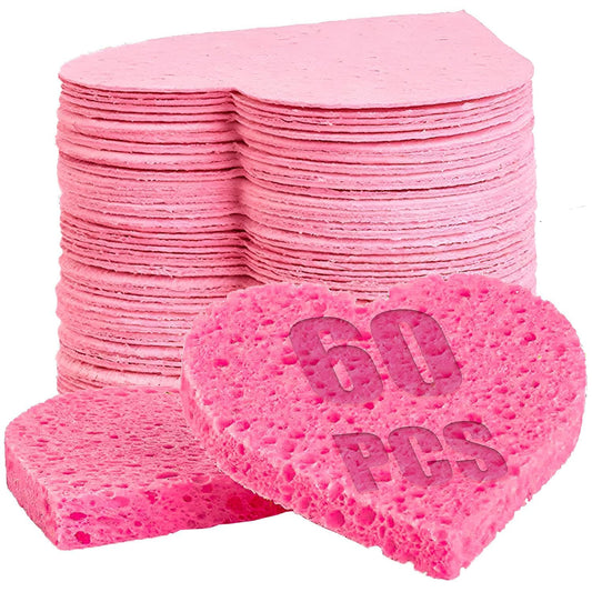 60-Count Compressed Facial Sponges, Pink Cellulose Natural Cosmetic Spa Sponges for Facial Cleansing, Exfoliating Mask, Makeup Removal