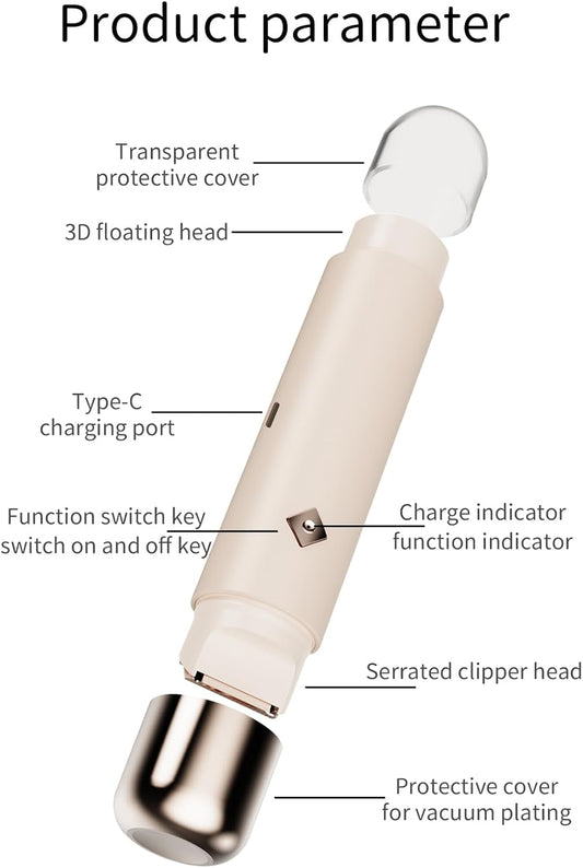 Colovis Electric 2-in-1 Hair Removal Device for Women Dual-Head Hair Trimmer 3D Floating Blade Serrated Push Cutter Head IPX6 Waterproof Type-C Charging