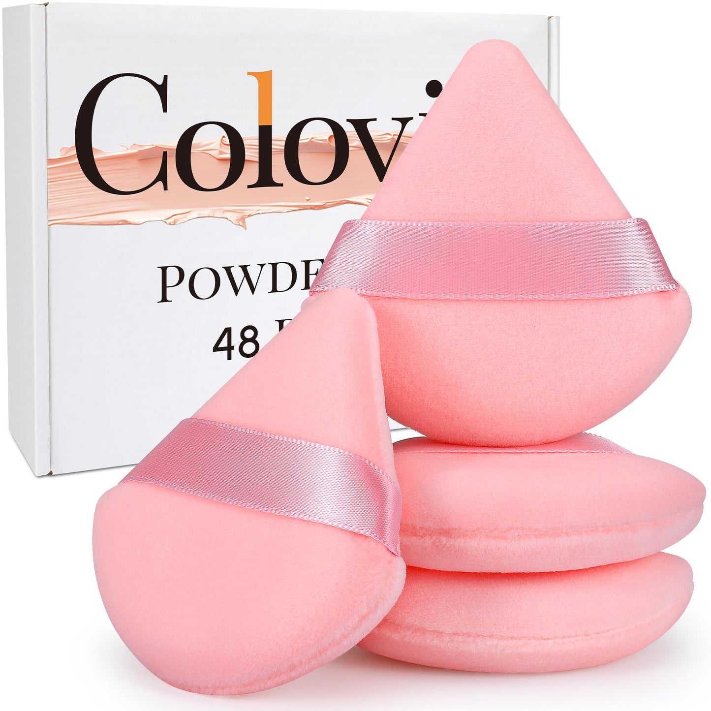 Colovis 48 PCS Powder Puff, Face Soft Makeup Sponge, Velour Triangle Powder Puff for Foundation, Makeup Puff Setting Makeup for Loose Powder, Beauty Tools(Pink)
