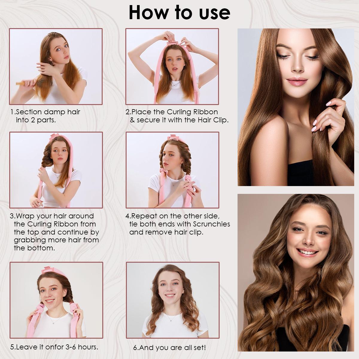 Heatless Curls Overnight with Double Layer Large Satin Sleep Bonnet, 65" No Heat Hair Curlers Headband for Long Hair, 10 PCS Curling Rod Set Haircare Gift for Women