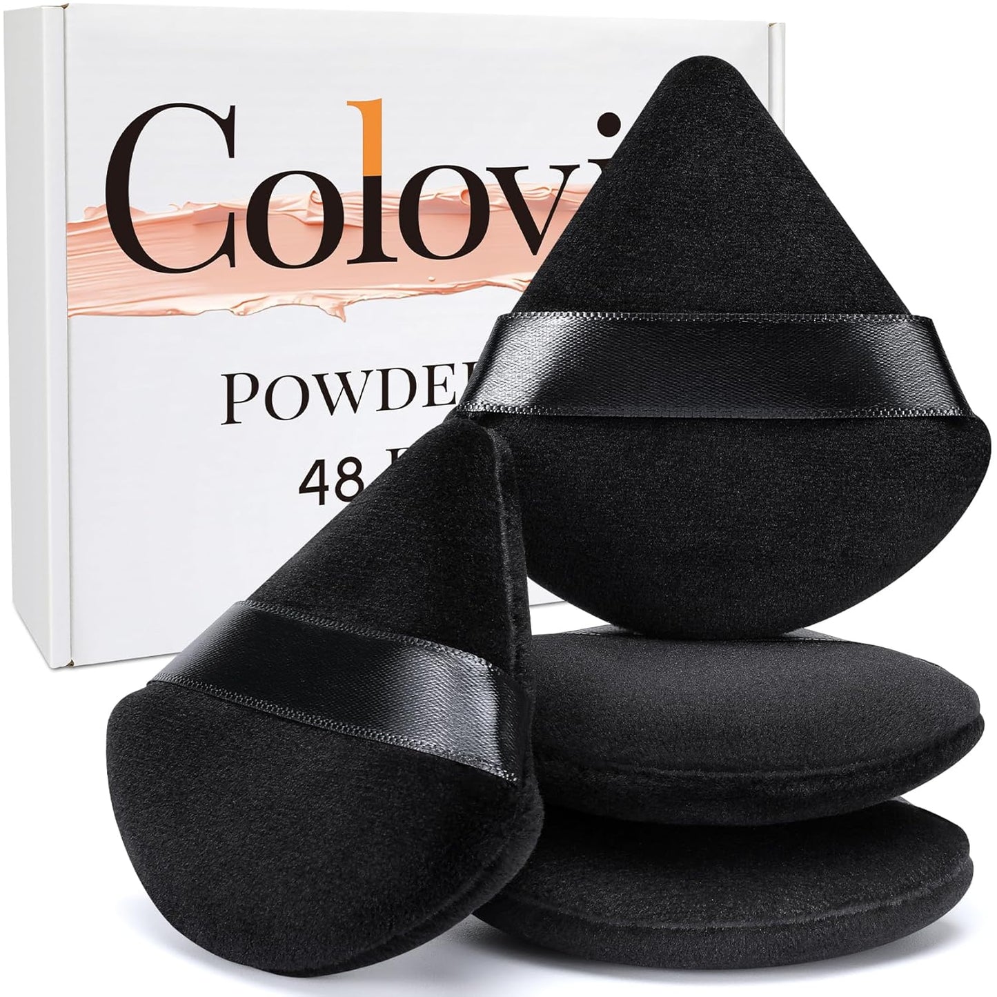 Colovis 48 PCS Powder Puff, Face Soft Makeup Sponge, Velour Triangle Powder Puff for Foundation, Makeup Puff Setting Makeup for Loose Powder, Beauty Tools(Pink)