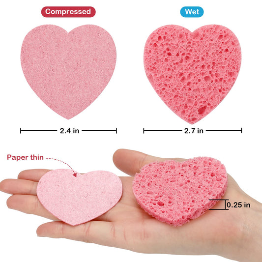 30 Pink Heart-shaped Compressed Facial Sponges for Daily Cleansing