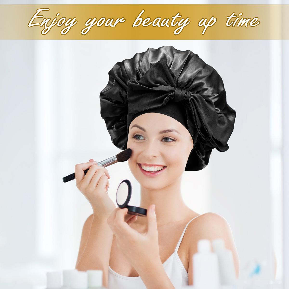 8 Sets Heatless Curls Kit with Double Layer Satin Bonnet – Hair Care Set for Sleeping, Silky Night Cap with Elastic Tie Band for Curly Hair, Includes 2 Combs