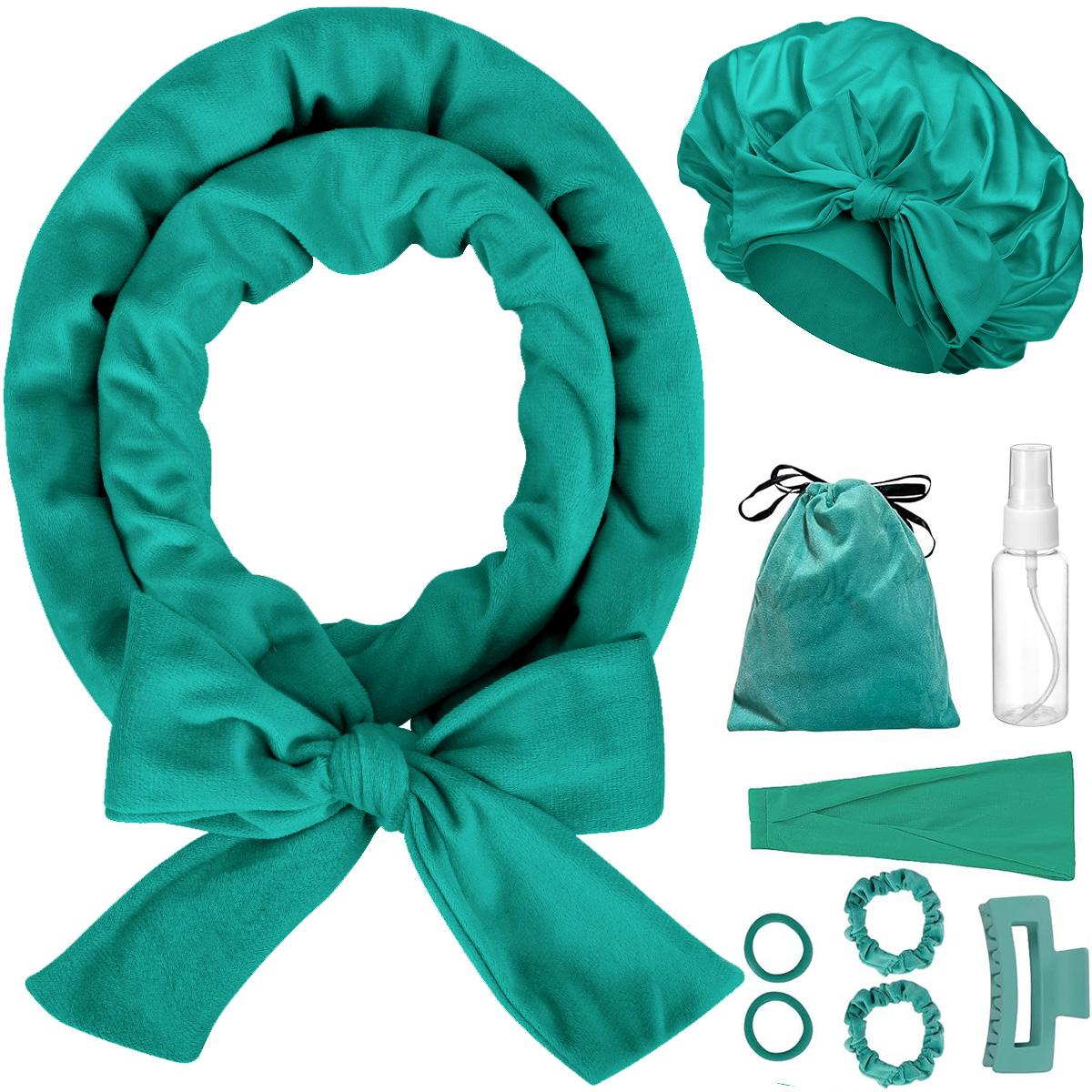 Heatless Curls Overnight with Double Layer Large Satin Sleep Bonnet, 65" No Heat Hair Curlers Headband for Long Hair, 10 PCS Curling Rod Set Haircare Gift for Women