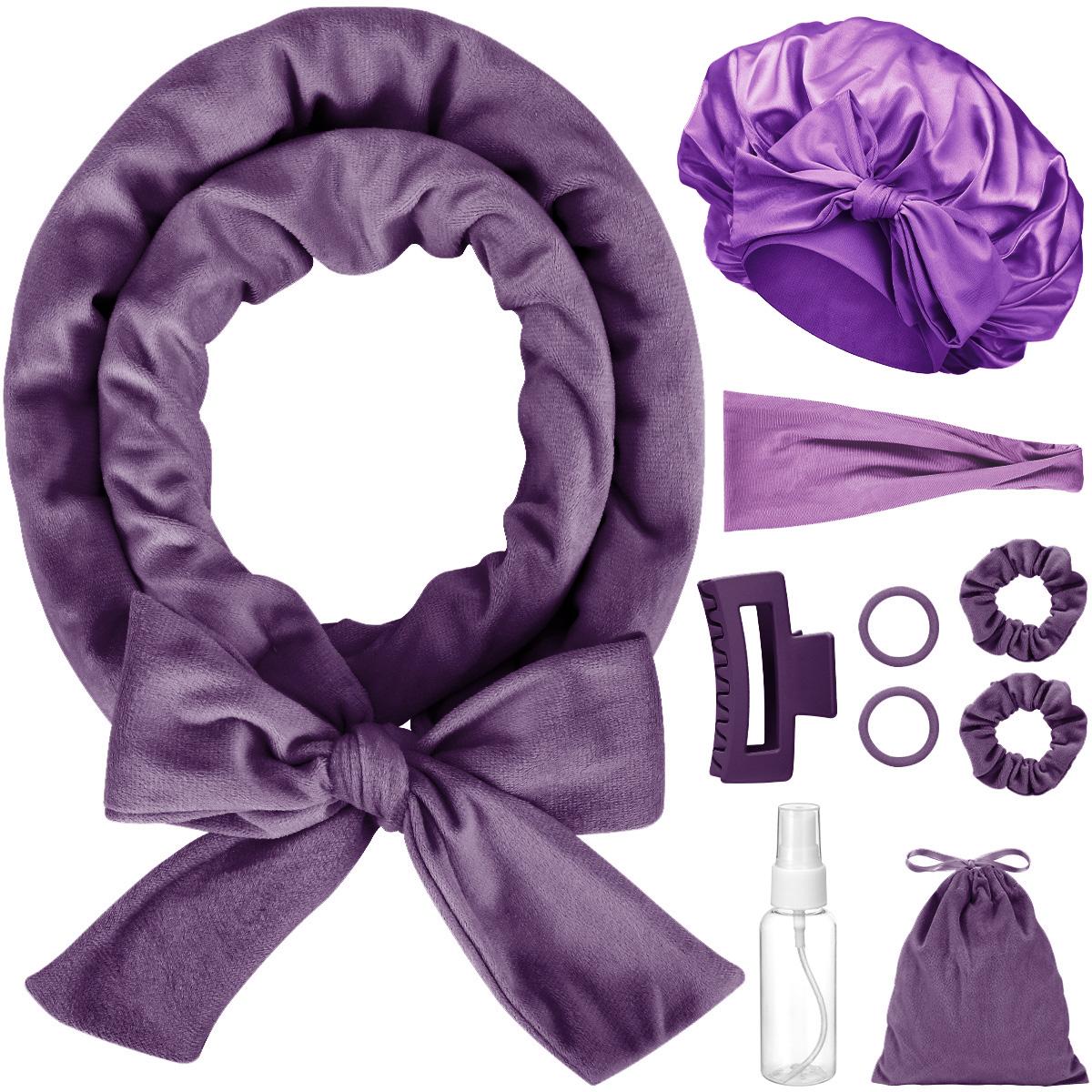 Heatless Curls Overnight with Double Layer Large Satin Sleep Bonnet, 65" No Heat Hair Curlers Headband for Long Hair, 10 PCS Curling Rod Set Haircare Gift for Women