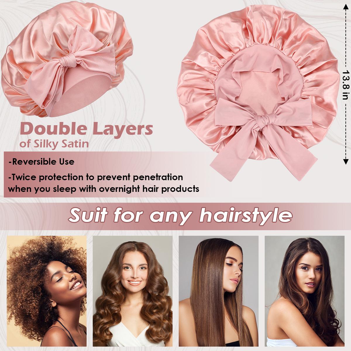 Satin Heatless Curls Overnight with Double Layer Large Satin Sleep Bonnet, 70" No Heat Hair Curlers Headband for Long Hair, 8 PCS Curling Rod Set Haircare Gift for Women