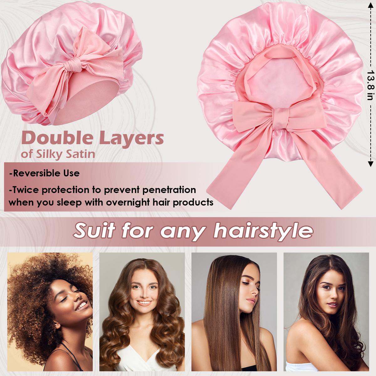 Heatless Curls Overnight with Double Layer Large Satin Sleep Bonnet, 65" No Heat Hair Curlers Headband for Long Hair, 10 PCS Curling Rod Set Haircare Gift for Women